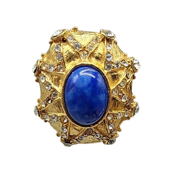 Lapis Inspired Sodalite & Crystal Clip-On Earrings Entrunscun Inspired Vintage - Picture 5 of 15